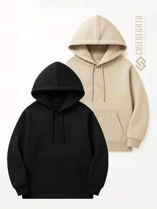Kit 2 Children's Sweatshirt  Cold Weather Hooded Flannel Blouse Kit Sweatshirt School Day To Day Unisex - Đen/Be - Xem 1