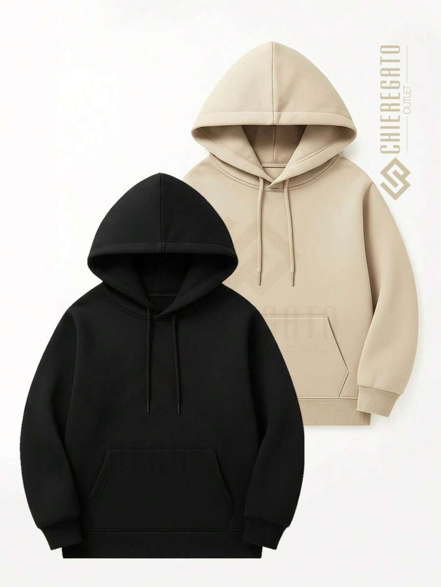 Kit 2 Children's Sweatshirt  Cold Weather Hooded Flannel Blouse Kit Sweatshirt School Day To Day Unisex - Đen/Be - Xem 1