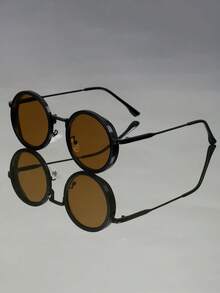 Classic Retro Metal Circular Fashion Versatile Fashion Glasses For Women And Men, Suitable For Runway, Outdoor, Holiday, Street Style, Casual, Beach, Party, Gathering, Travel, Work, Elegant Couple Accessory