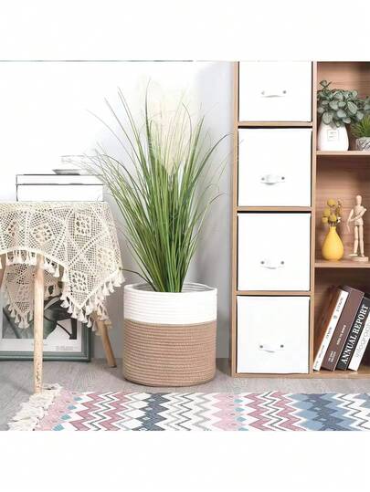 Panier en corde de coton fait main pour plantes d'intérieur, décoration de salon, pot de fleurs au sol, panier tressé pour plantes d'intérieur