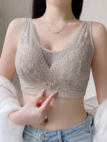 女士无钢圈提升和支撑胸罩，薄款，防止下垂和侧凸 - 灰色 - 查看 2