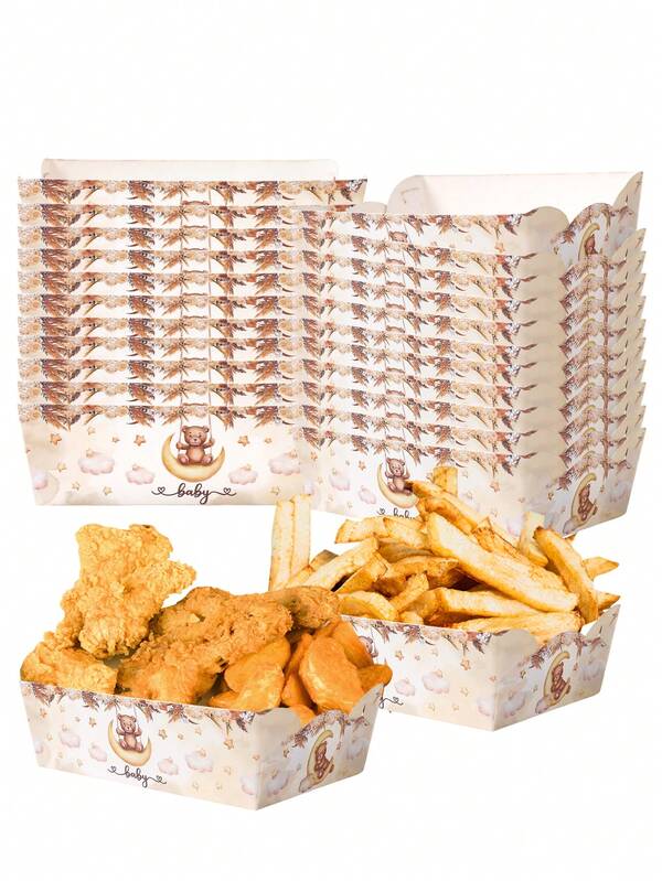 12 piezas Bandeja desechable de comida con tema de ositos marrones para fiesta de baby shower, Lindo patrón de ositos marrones mezclados en contenedor desechable, Perfecto para fiesta de revelación de género, 1er cumpleaños, regalo de baby shower, Suministros de fiesta desechables para revelación de género, Diseño de niño o niña, Decoración de baby shower, Decoración de revelación de género, Adecuado para perritos calientes, copos de maíz, palomitas de maíz, barbacoa, bandeja de picnic (excluye aperitivos)