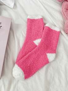 1/3/5双装粉色蓬松袜子，情人节礼物，秋冬季女士加厚保暖袜，不掉毛圣诞礼物 - 粉色 - 查看 7