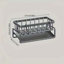 1 Simple Metal Kitchen Sink Rack, Self-Draining Kitchen Sink Organizer, Sponge Draining Rack, Suitable For Kitchen/Bathroom Countertop Storage, Comes With A Towel Rod, Available In Black, Gray, And White