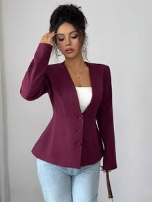 Lilyhouse Women's Jacket Fall/Winter Solid Color Elegant Daily Casual Commute Office V-Neck A-Line Waist Slim Fit Long Sleeve Jacket Autumn/Winter Cloths For Women