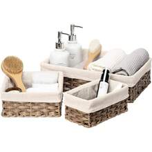 Cestas Tejidas a Mano para Almacenamiento:3 Piezas Canastas Organizadoras-rganizadora de Almacenamiento con Tres tamaños, Diseño Higiénico y Decorativo para Hogar, Dormitorio y Baño - Beige - Ver 1