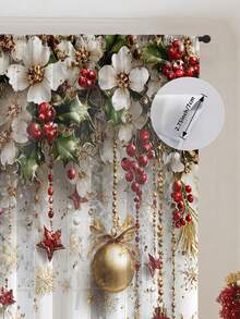 1pc Christmas Floral, Ornament & Decor Printed Polyester Curtain/Door Curtain, Rod Pocket Hanging, Suitable For Holiday Parties, Winter Celebrations, Christmas Decoration - Multicolor - View 11