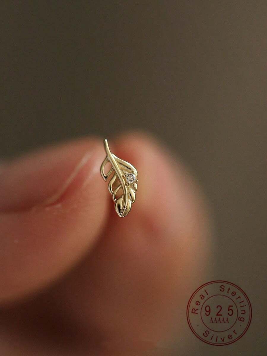 1 Pair S925 Sterling Silver 14K Gold Plated Mini Dew Drop Tree Branch Stud Earrings