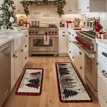 1/2/3pcs Christmas Kitchen Carpet, Red Checkered Christmas Tree Decoration Floor Mat, Anti-Slip Christmas Kitchen Floor Mat, Thickened Flannel Material Soft, Comfortable, Easy To Clean, Suitable For Kitchen, Bedroom, Living Room, Door, Bathroom Entrance, Laundry Room - 彩色 - 查看 5