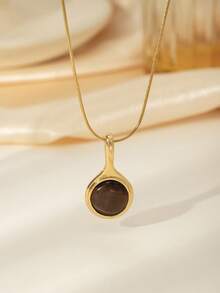 1 件复古棕色宝石不锈钢吊坠项链，椭圆形太阳心形镀金水钻颈链，适合女性日常和节日佩戴或珠宝礼物 - 金色+寶藍色 - 查看 10