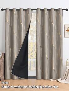 1/2pcs High Shading Silver-Plated Curtain FabricBlackout Curtains Thermal Insulated Lined Window, With Marble Texture Decorative Curtain Board, Grey For Living Room, Bedroom, Kitchen, Bathroom, Home Decor(Similar To Waterproof Material, But Rather Thin) - Solid Color - View 3