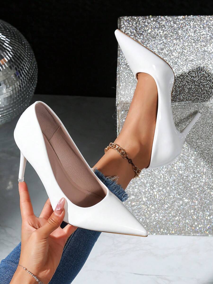 Salto Alto Stiletto de Cor Sólida Elegante Bico Fino Formal Moda Slip-On Salto Alto para Festa