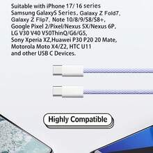 60W USB-C 转 USB-C 快速充电线，USB-C 转 Type-C 快速充电数据线，兼容 17/17 Air/17 Pro/17 Pro Max/Pro/Air，Galaxy S25/S24/S23/S22/S21/S20，尼龙编织充电线，可选 3.3 英尺/6.6 英尺/9.9 英尺长度 - 彩色 - 查看 10
