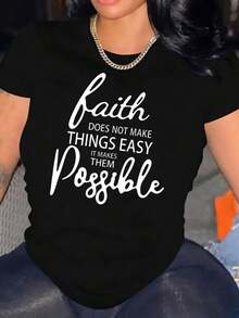 Slogan Print Comfy T-Shirt, Round Neck Short Sleeve Sports Tee, Women's Activewear