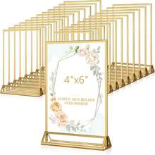 3/6/12 Pack Acrylic Gold Sign Holder, 4x6 Inch/5x7 Inch Tabletop Gold Picture Frames, Clear Double Sided Menu Holder, Wedding Table Numbers Picture Frames, Photo Displays For Events And Decor (Gold) - Gold-4x6 Inch - 查看 1