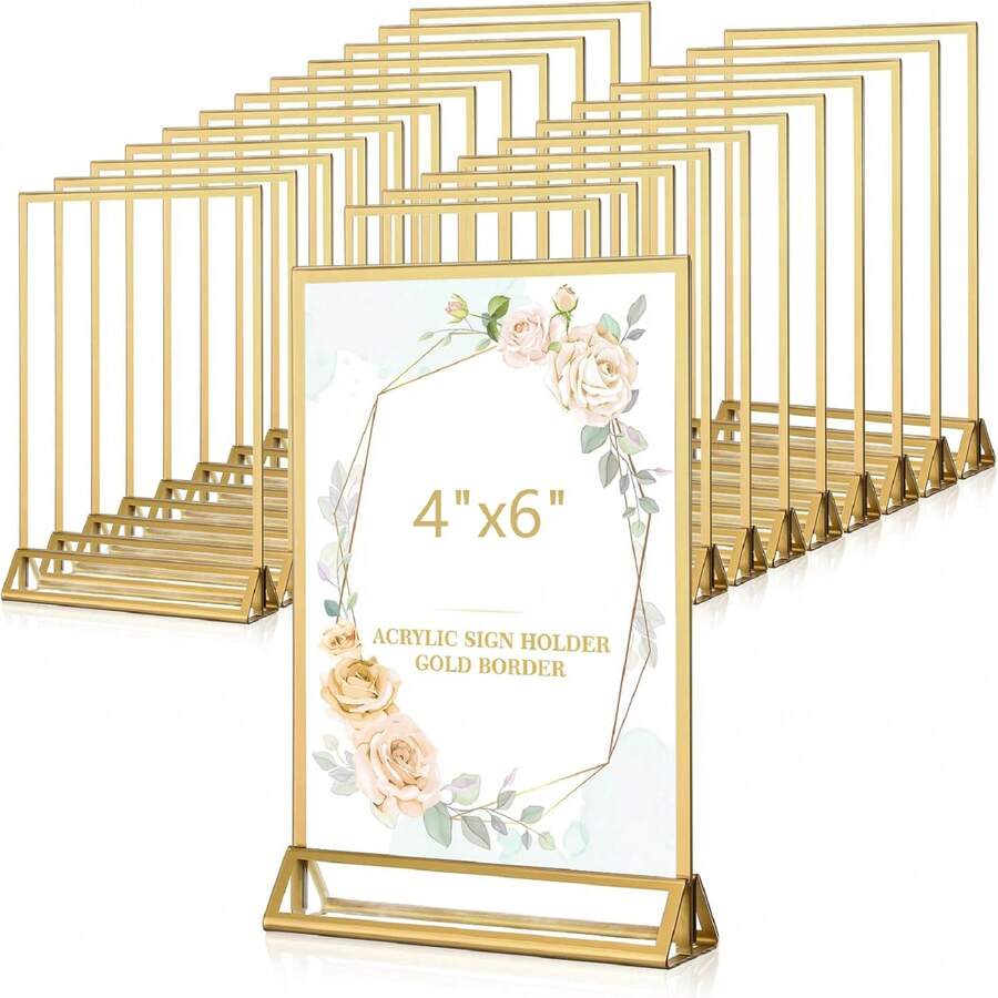 3/6/12 Pack Acrylic Gold Sign Holder, 4x6 Inch/5x7 Inch Tabletop Gold Picture Frames, Clear Double Sided Menu Holder, Wedding Table Numbers Picture Frames, Photo Displays For Events And Decor (Gold) - Gold-4x6 Inch - 查看 1