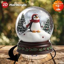 2D Flat, 1pc Rotating Acrylic Snow Globe Desktop Decoration, 2D Flat Christmas Winter Scene With Penguin In Red Scarf & Hat, Snow-Covered Trees & Holly Berries, Indoor/Outdoor Tabletop Decoration, Durable Holiday Decor For Cozy Winter Atmosphere, Festive Home & Garden Ornament - Multicolor - View 3