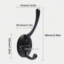 黑色墙钩，金属衣钩，墙装隔断配件，复古双钩，重型门钩，适用于悬挂毛巾、帽子、钥匙、橱柜、包包等。 - 黑色 - 查看 12