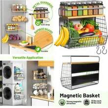 Magnetic Shelf For Fridge With Wood Lid Fruit Potato And Onion Storage Bins Pantry Organizers And Storage Large Container Magnetic Spice Rack For Refrigerator Kitchen Counter Cabinet 1 Silver
