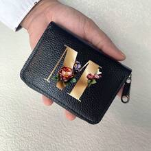 Portafoglio in pelle PU con stampa a lettere, cerniera a fisarmonica, porta carte di credito, portafoglio da uomo, regalo per uomo e donna, portafoglio da donna, portafoglio da uomo, porta carte di credito, portamonete, mini portafoglio, portafoglio - nero - Visualizzare 6
