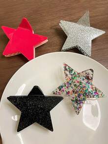 1个女士时尚五角星发爪夹，马尾辫发圈，发爪，优雅星形设计，新品上市 - 彩色 - 查看 4