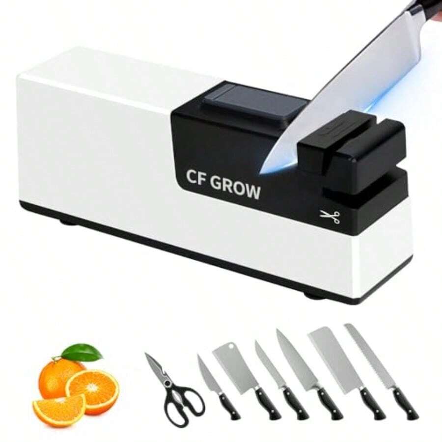 CFGROW Afilador de cuchillos electrico versatil 4 en 1 profesional con abrasivos de diamante y control de angulo de precision para cuchillos de borde recto de cocina en el hogar tijeras uso domestico y profesional para mantenimiento rapido y eficiente de herramientas afiladas - Blanco - Ver 1