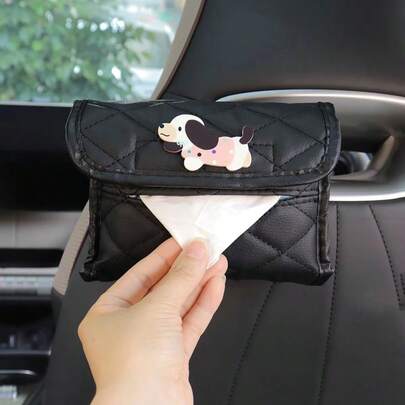 Cartoon Puppy Car Tissue Box, Hanging Tissue Box For Car Seat Back, Cute Car Interior Accessory Tissue Holder