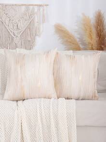 Miater 1pc Geometric Jacquard Faux Silk Pillowcase - Beige - View 21