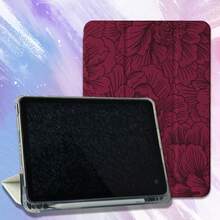 Husă de protecție pentru tabletă cu model floral și trandafir roșu, compatibilă cu iPad Mini 4/a 5-a generație/a 6-a generație/A17 Pro, iPad Air/a 2-a generație/a 4-a generație/a 5-a generație/11 inci (M2/M3)/13 inci (M2/M3), iPad (a 5-a-10-a generație/A16), iPad Pro (10,5 inci/11 inci/11 inci a 2-a-4-a generație/11 inci M4/12,9 inci a 3-a-6-a generație), funcție anti-cădere moale, funcție inteligentă de ridicare în picioare/trezire/somn automat. - Burgundia - Vizualizare 3