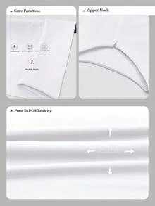 XLLAIS Women's Fashion Half Zip Tight Fit White T-Shirt, Stretchy Casual Long Sleeve Solid White Top, Autumn Apparel Spring - White - View 10