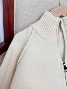 Wixra Korean Loose Knit Cardigan, Stand Collar Raglan Sleeve, Reversible Zipper Design, Solid Color, Collegiate Style Top, Essential For Layering In Autumn/Winter