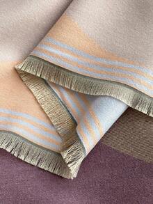 1 pieza Bufanda reversible de mujer con patrón de bloques de color de imitación de cachemira, chal versátil de moda, gruesa y cálida para uso diario en habitaciones con aire acondicionado, otoño/invierno para vestir - rosa morado - Ver 4