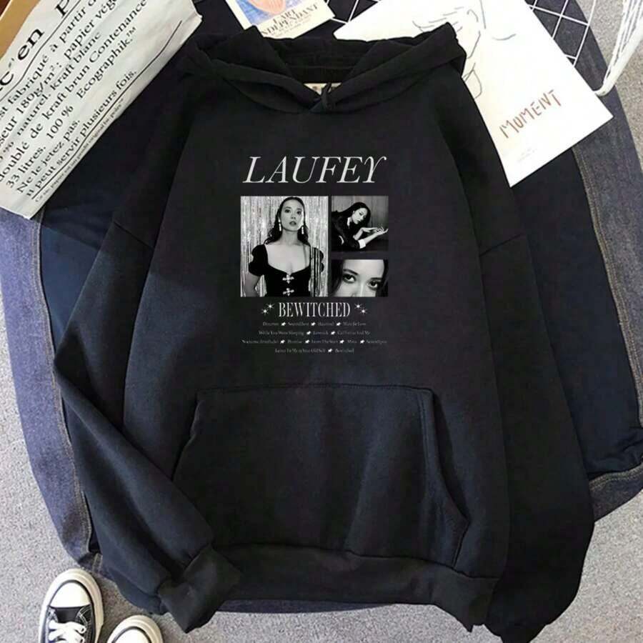 Laufey Hoodie For Autumn Winter Hip Hop Sweatshirt Comfortable Clothing Loose Clothes Sudaderas Con Capucha New Sweet PulloversWith Fashionable Patterns Sweatshirt - 黑色 - 查看 1
