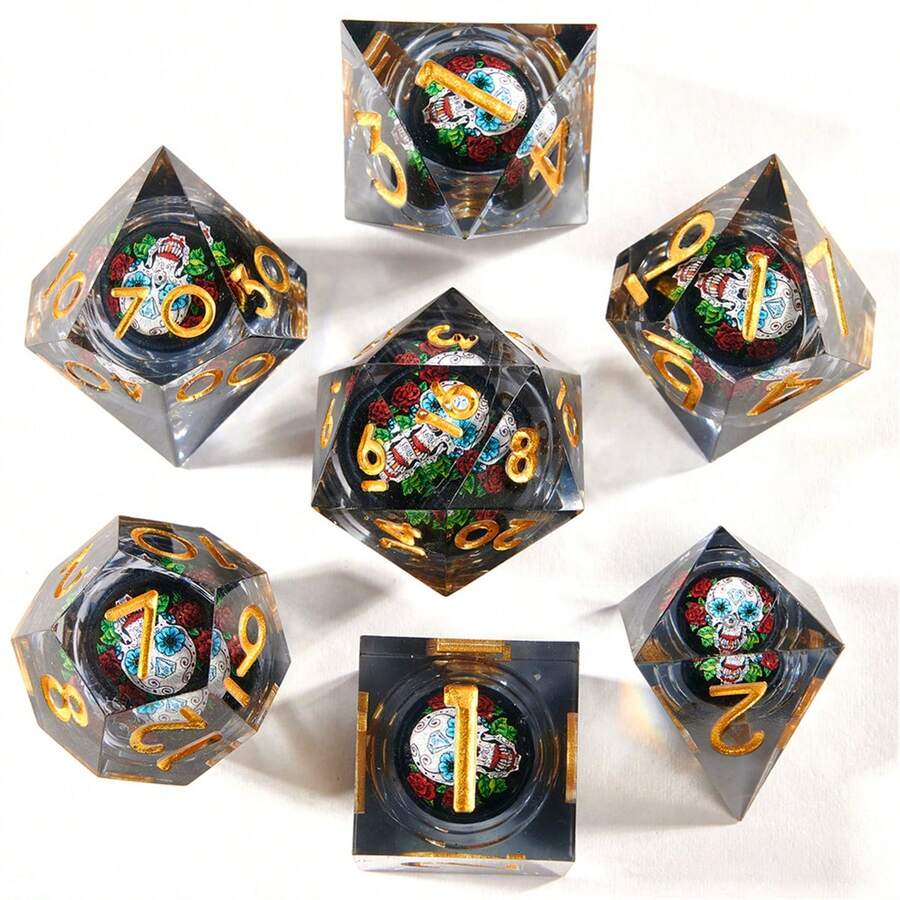 Set De 7 Dados Poliédricos De Colores Para Juegos De Rol – D20, D12, D10, D8, D6 Y D4 – Acrílico De Alta Calidad Con Bolsa De Terciopelo Naranja