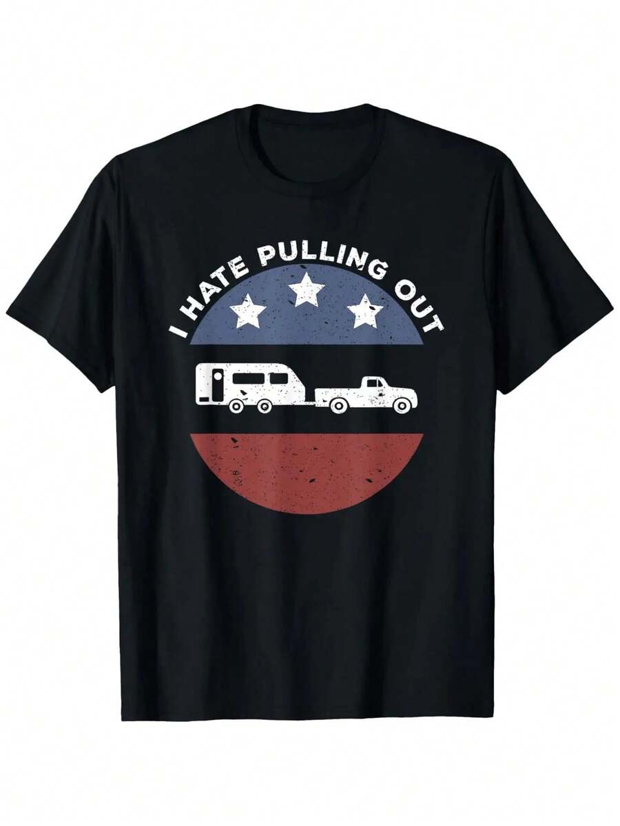 Camiseta divertida de camping RV I Hate Pulling Out - Negro - Ver 1