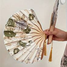 Folding Bamboo Hand Fan, Exquisite Handicrafts, Retro Chinese/Japanese Elegant Style, Pastoral Retro Style, Suitable For Photograph,Wedding, Music Festival, Dance, Party, Decor, Performance, Perfect Gift - 金色 - 查看 1