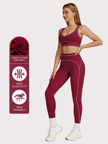 MFVIM Damen Trainingsset: Farbblockdesign Sport-BH & hochelastische Yoga Leggings. Ideal für Fitness, Laufen und hochintensives Training.