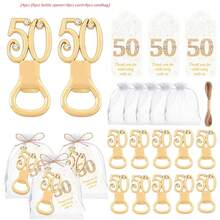 金色 50 岁开瓶器，适合作为 50 岁生日派对、50 周年结婚纪念派对的礼物或纪念品，流行的金色和黑色主题派对装饰，派对回礼，家庭聚会礼物，送给爸爸、妈妈、老师、姐妹的礼物，有趣的礼物，送给朋友的礼物 - 金色 - 查看 10