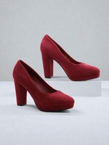 Elegant Solid Color Pumps For Work And Party - Burgundy - View 3