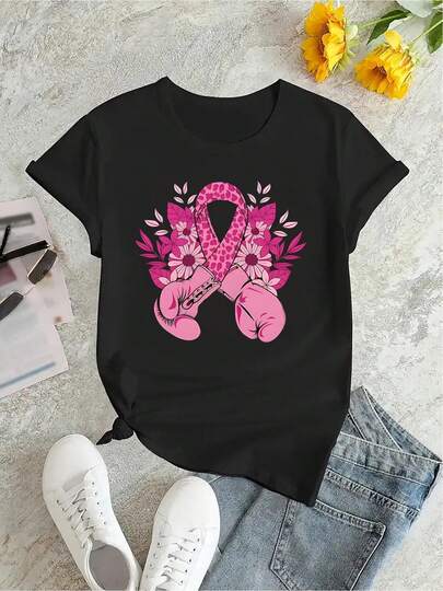 Ladies 180g Black Cotton Crew Neck Short Sleeve Graphic T-Shirt: Words Of Positivity - Sweet, Unique, Caring, Brave, Strong, Bright, Intelligent - Empower Your Style With Colorful Letter Print Tee