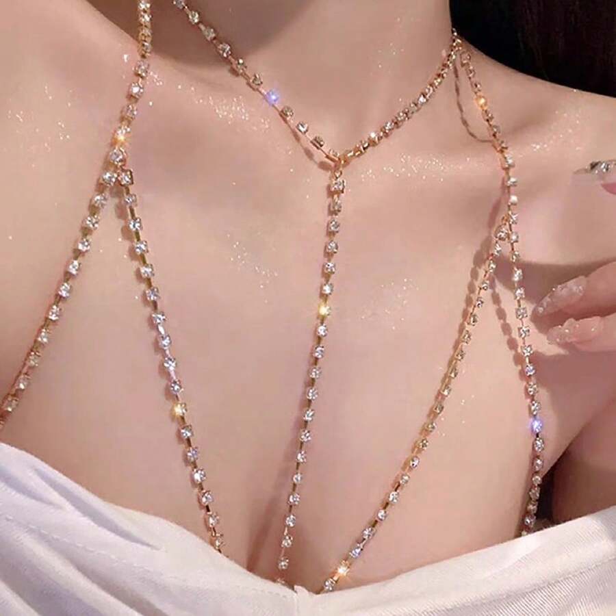 1 件珍珠比基尼胸链。仿珍珠胸链。女士酒吧和夜总会装饰。优雅性感的装扮。 - 彩色 - 查看 1