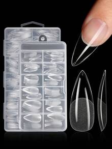 120/504片长水滴形软胶美甲贴片，透明哑光全覆盖美甲延长片，预成型亚克力假指甲，DIY美甲产品 - 無色 - 查看 1