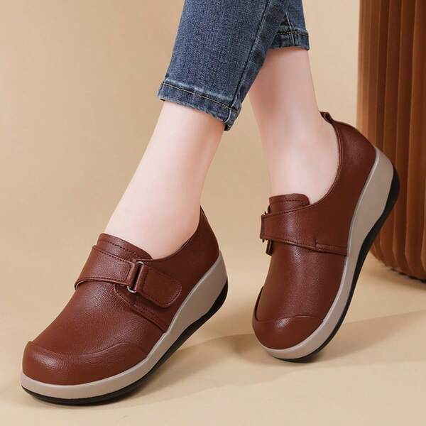 Mocasines de cuña con cierre de gancho y bucle para mujer, suela de poliuretano ligera