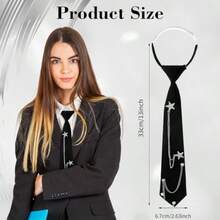 Womens Black Tie PreTied Womens Tie With Metal Chain Accessories Adjustable Reusable 13in X 2.64in 33cm X 6.7cm Necktie For Business And Wedding - 如圖 - 查看 2