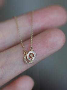 BALMORA 1 款优雅 S925 纯银锆石镶嵌双环互锁手链，适合送给女朋友作为情人节礼物 - 金色 - 查看 3