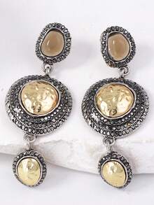 1 Pair Vintage Chic Luxury High-End Geometric Round Rhinestone Alloy Dangle Earrings For Women - Medieval style geometric shapes - View 11