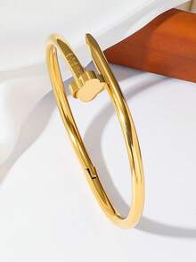 1 Stück klassisches Luxus Edelstahl Glücksblumen & Herz Nagel Armband, geeignet für den täglichen Gebrauch von Frauen, europäischer und amerikanischer Modestil Handgelenk Accessoire