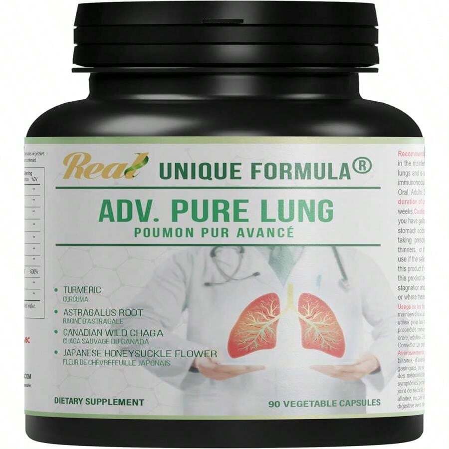 Unique Formula Adv Pure Lung | Lung Cleanse And Detox | Herbal Respiratory Supplement For Lung Support With Chaga Mushroom, Curcumin Turmeric, Honeysuckle Flower, Astragalus, Quercetin, Pomegranate - 白色的 - 查看 1