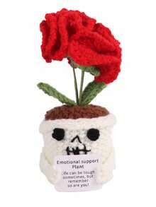 1pc Inspirational Potted Plant, Desktop Decor, Handmade Crocheted Flower, Mini Plant, Forget-Me-Not, Lily Of The Valley, Orange, Puff Flower, Sunflower, Cactus, Tulip Flower Handmade Warm Encouragement Card, Office Desk Decoration Room Decor Home Decor Ornaments Home Miniature Things