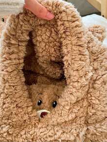 1件冬季毛绒加厚可爱熊毛绒帽子口罩帽子围巾一体式防寒保暖帽 - 彩色 - 查看 8